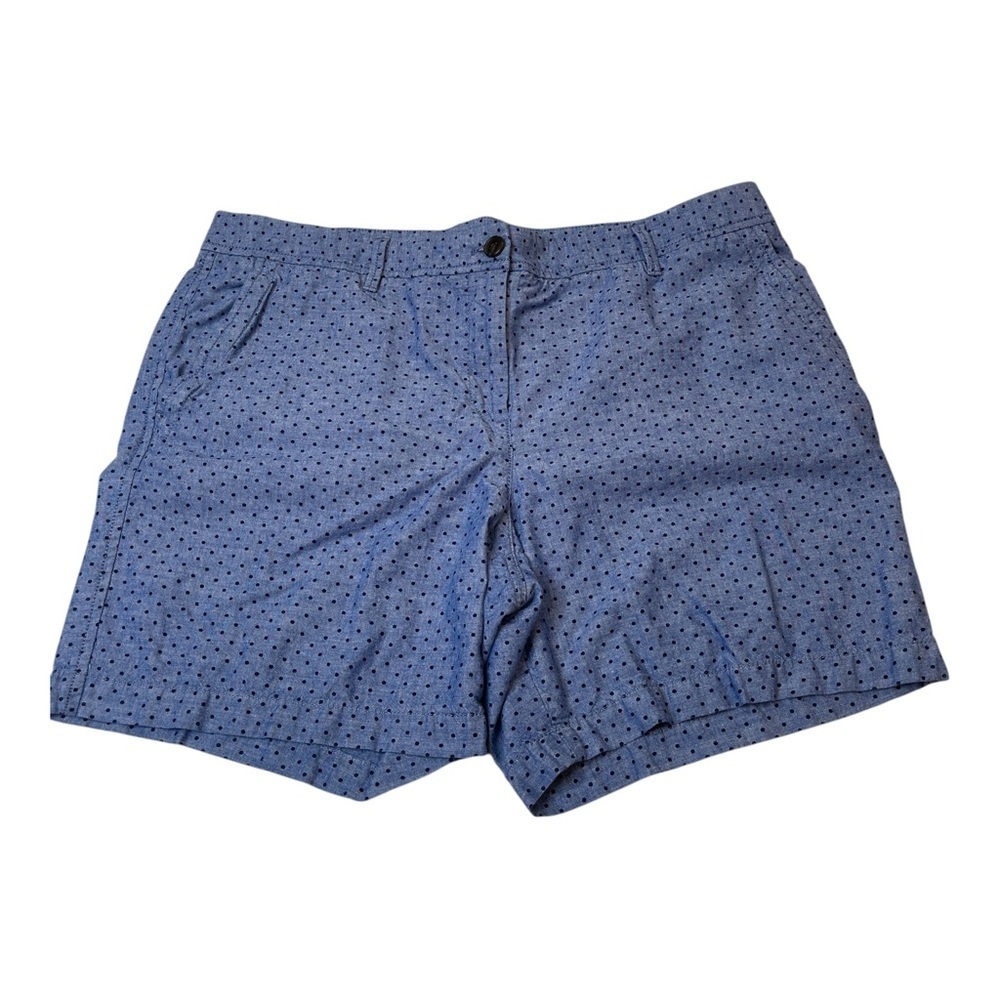 Talbots Girlfriend Chino Blue Chambray Dots Flat Front Cotton Shorts Size 14